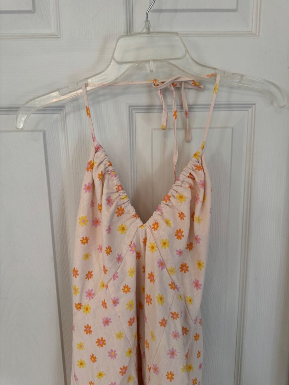 Elodie Flower Power Halter Top Mini Dress Sun Ivory Cream Linen Blend Smocking M - Picture 10 of 12